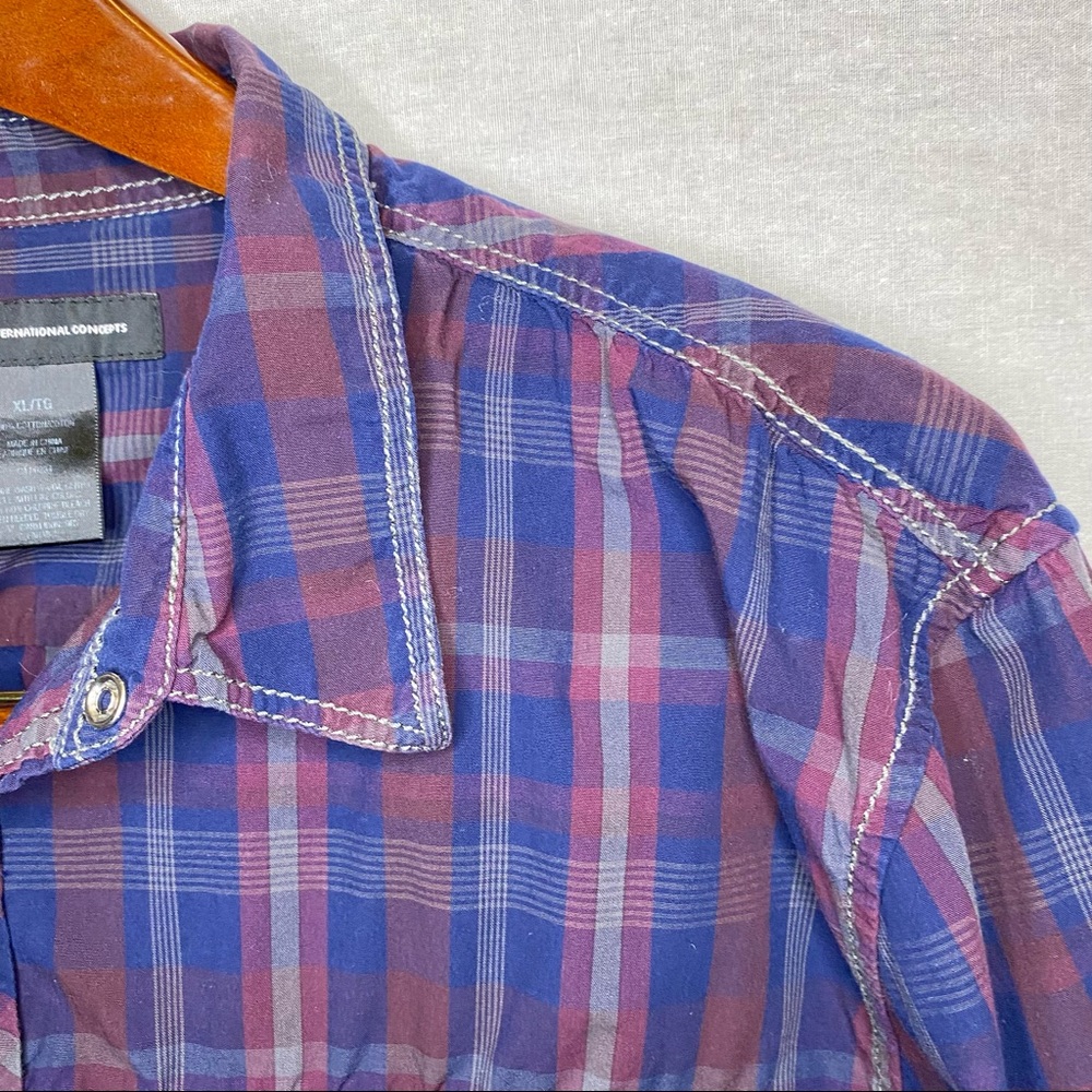 INC Men’s Shirt Western Snap Multi-Colour Plaid Size X-Large - Picture 2 of 10